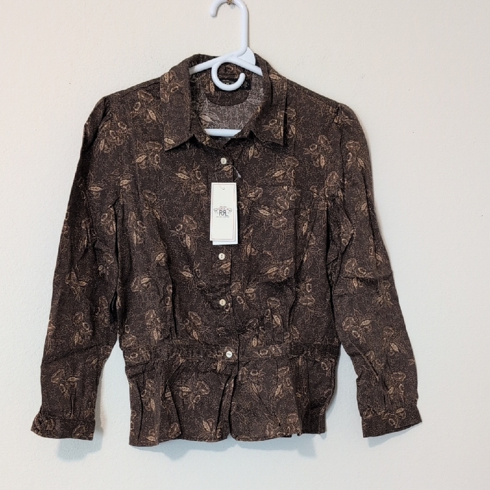 Ralph Lauren Double RL Brown Floral Blouse - Picture 1 of 10